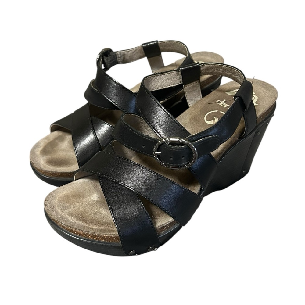 Dansko Black Wedge Sandals